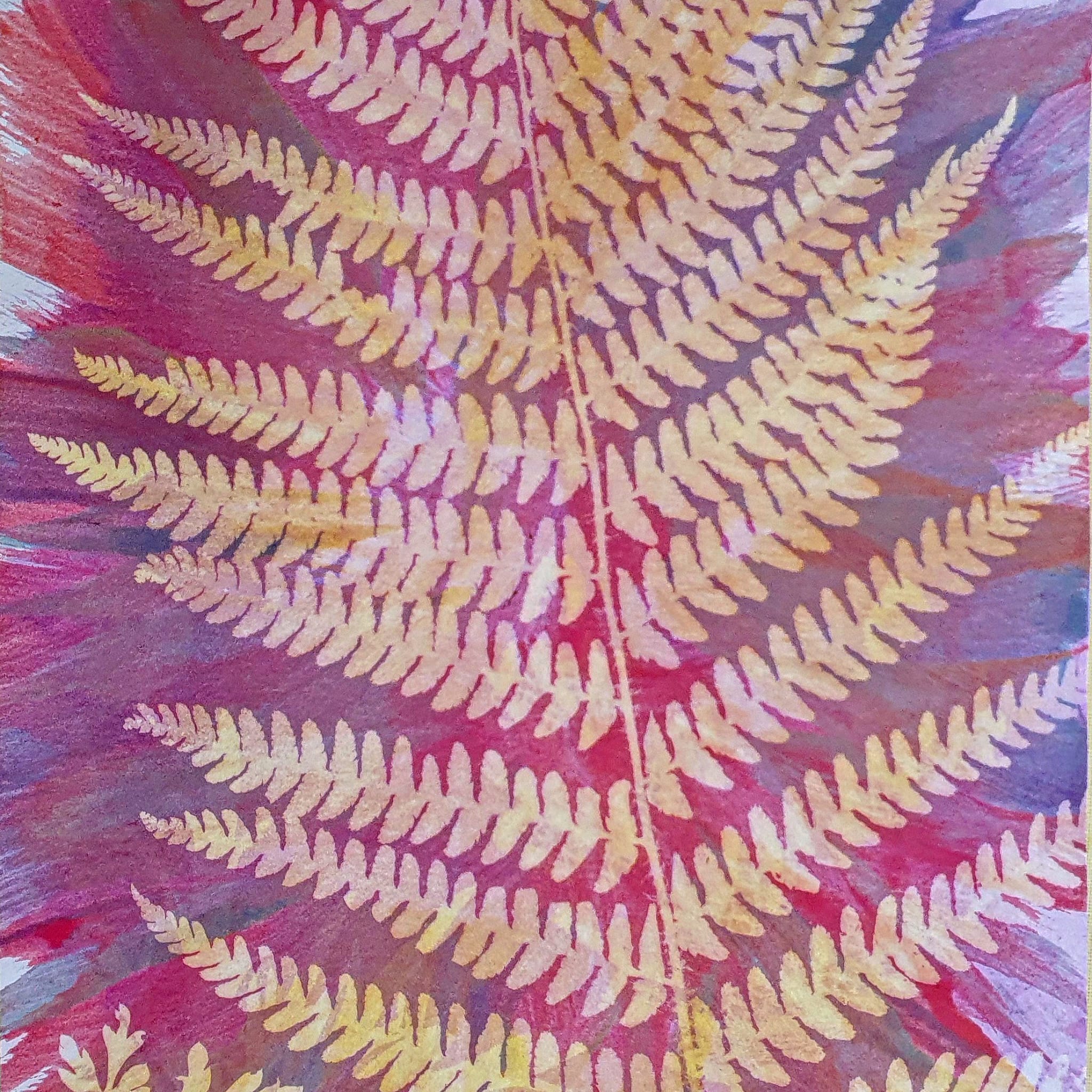 Red gold fern detail print