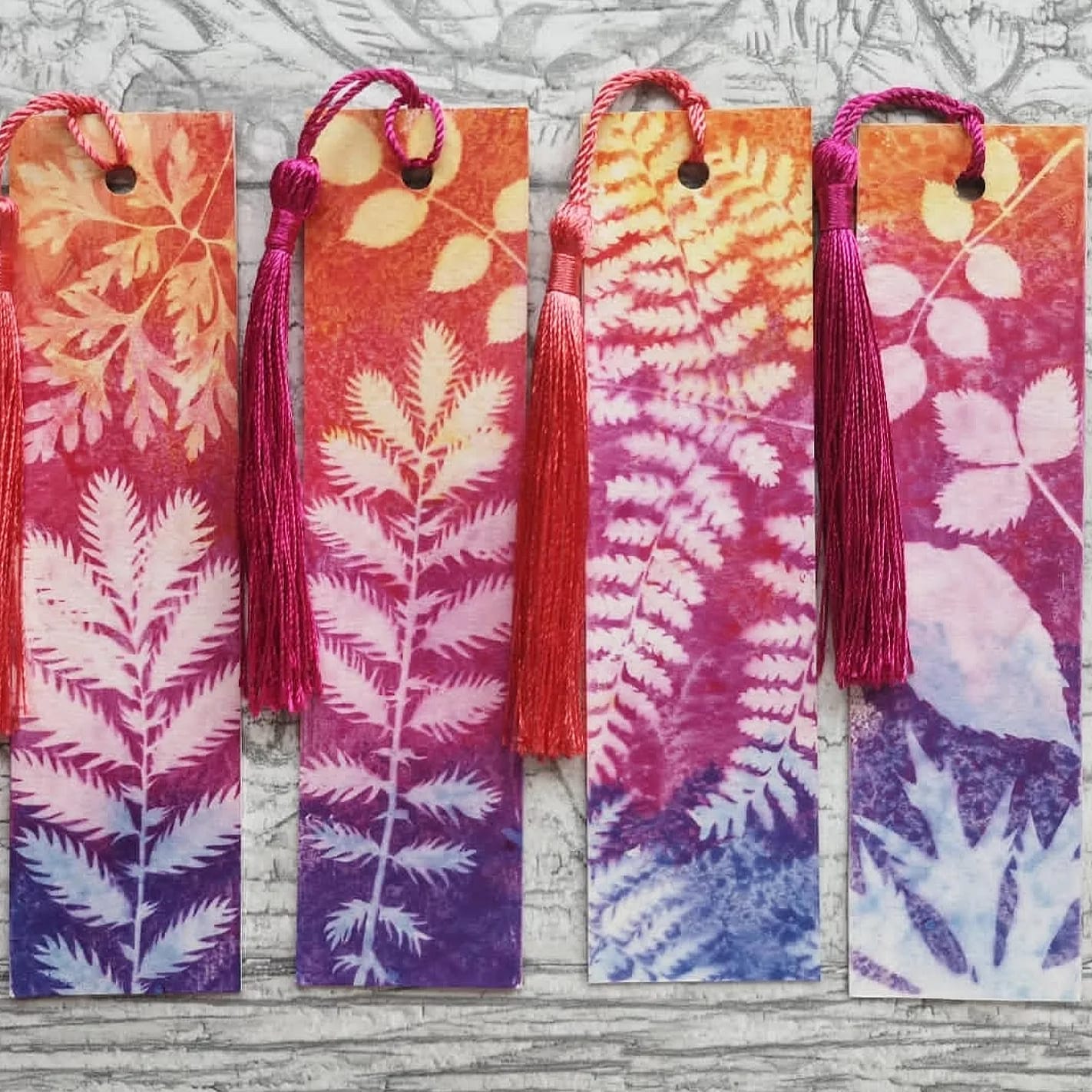 Sunset-toned botanical bookmarks